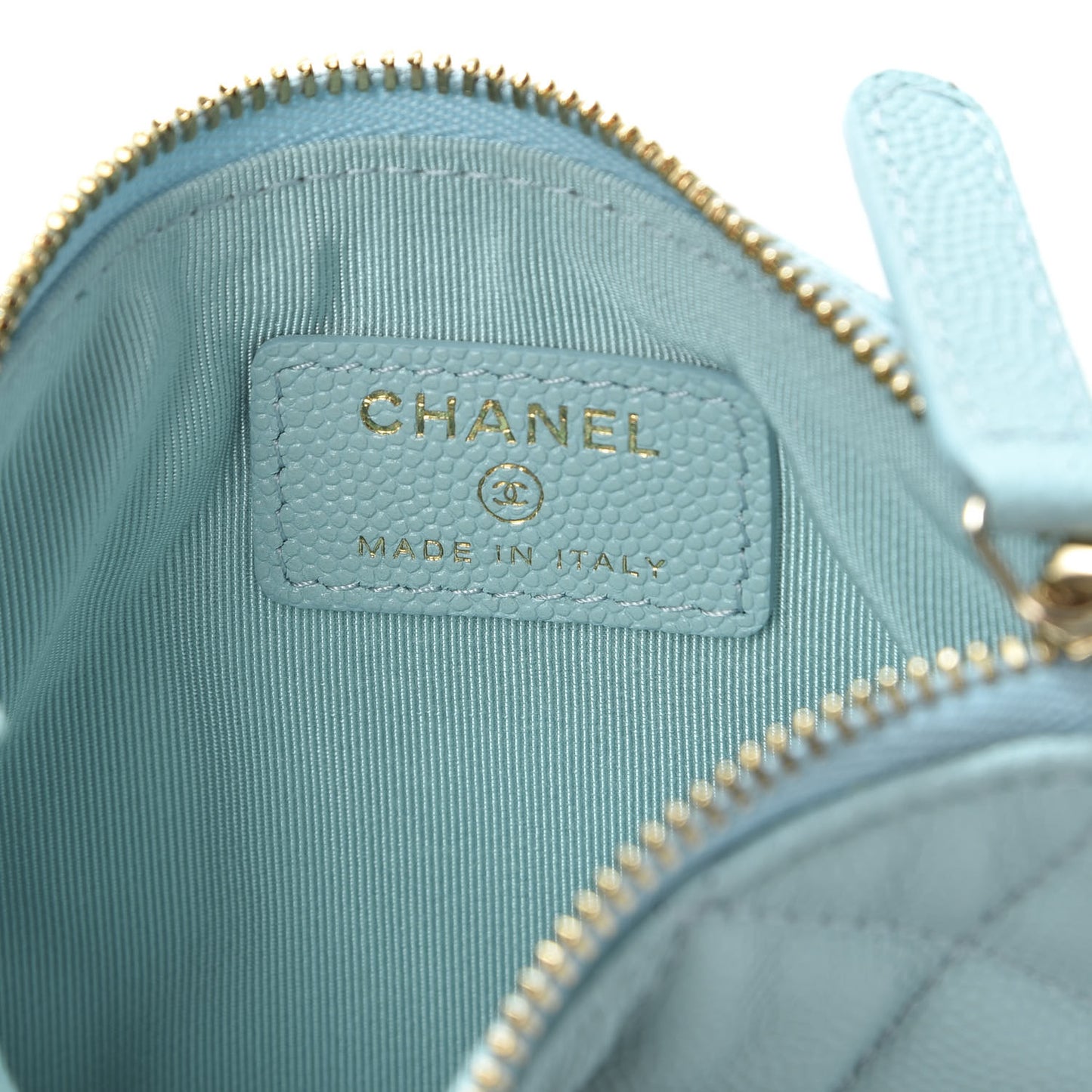 Caviar Quilted Small Cosmetic Case Light Blue
