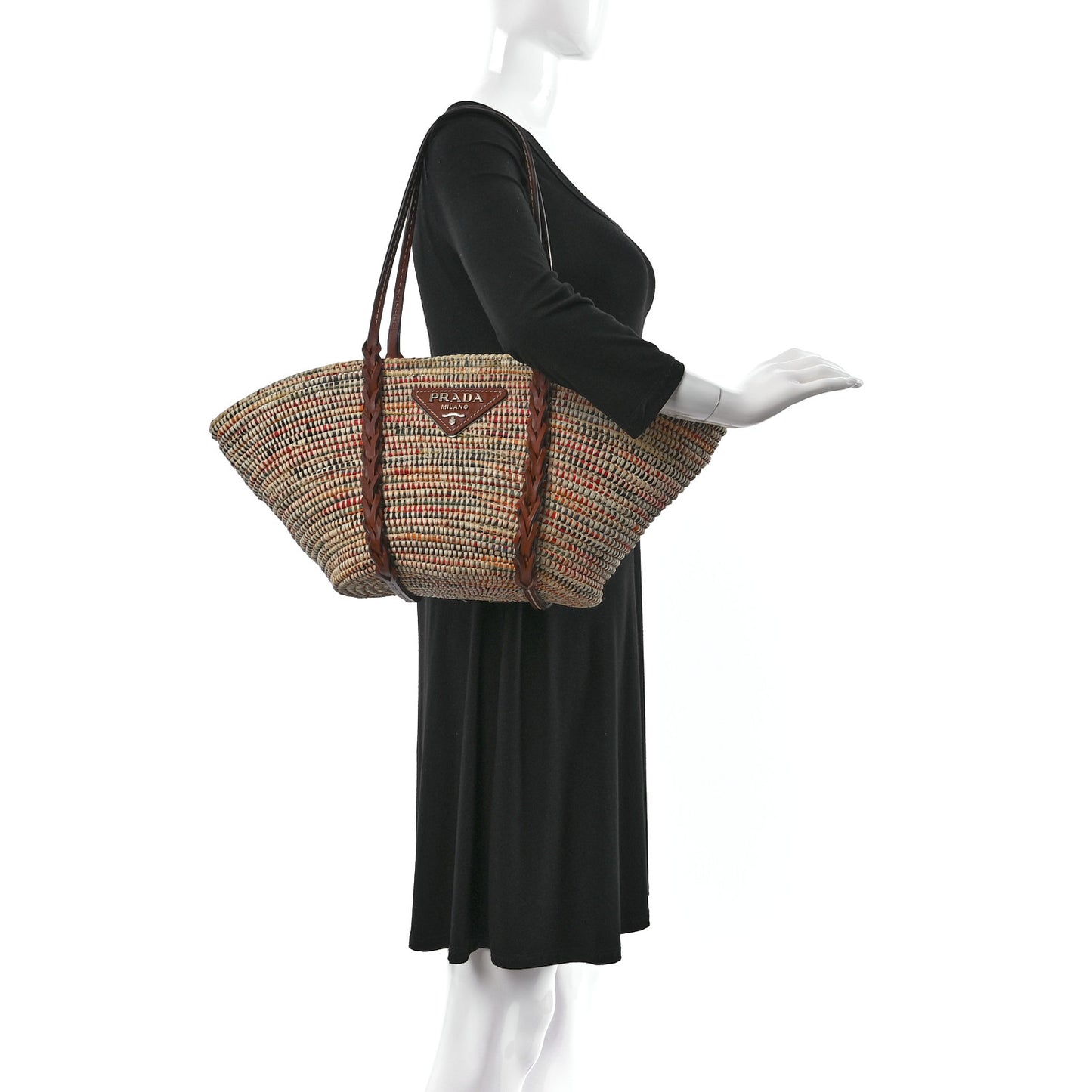 Paglia Vitello Woven Braided Basket Tote Multicolor Cognac