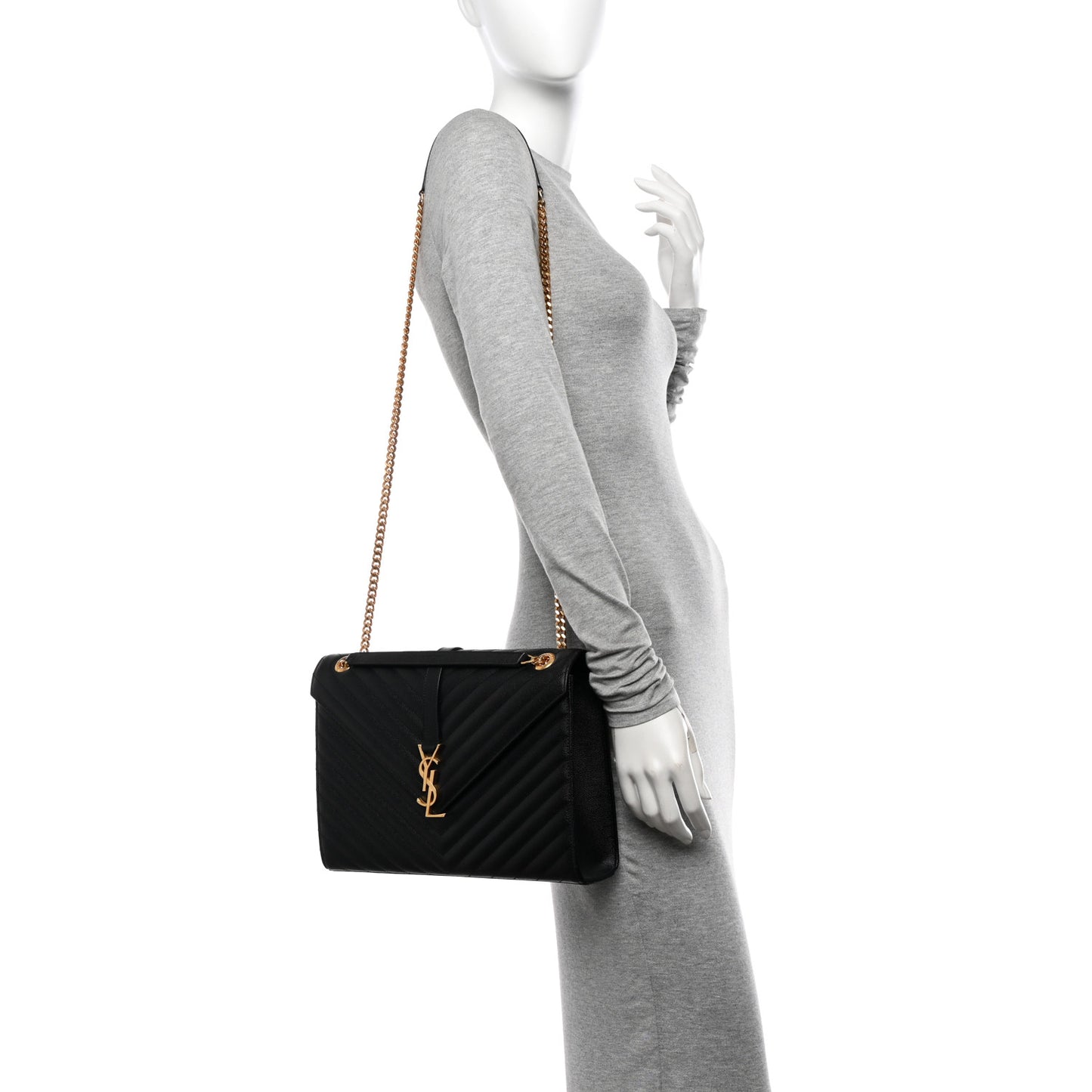 Grain De Poudre Matelasse Chevron Large Monogram Satchel Black
