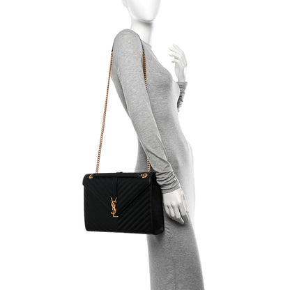 Saint Laurent Grain De Poudre Matelasse Chevron Large Monogram Satchel Black 2 of 12