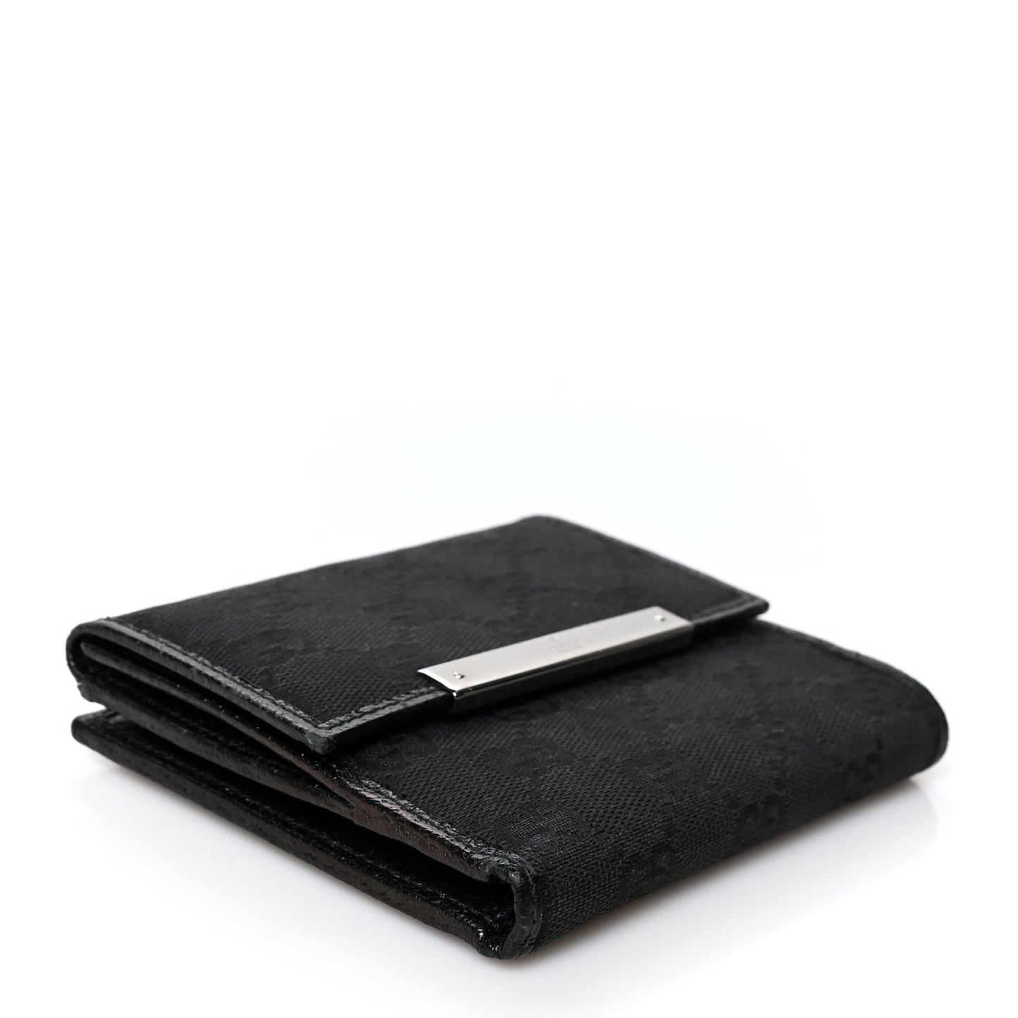 Monogram Textured Calfskin Metal Bar French Flap Wallet Black
