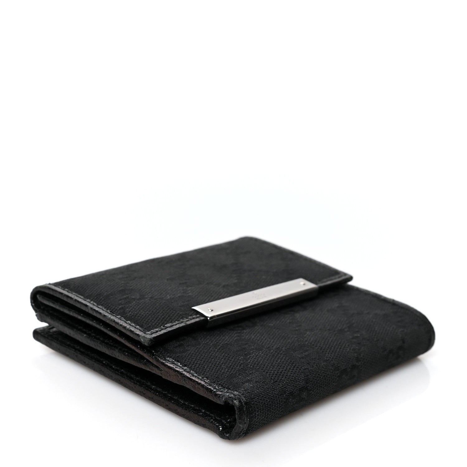 Gucci Monogram Textured Calfskin Metal Bar French Flap Wallet Black 4 of 11