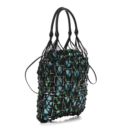 Prada Tessuto Nylon Floral Print Net Tote Black Multicolor 2 of 4