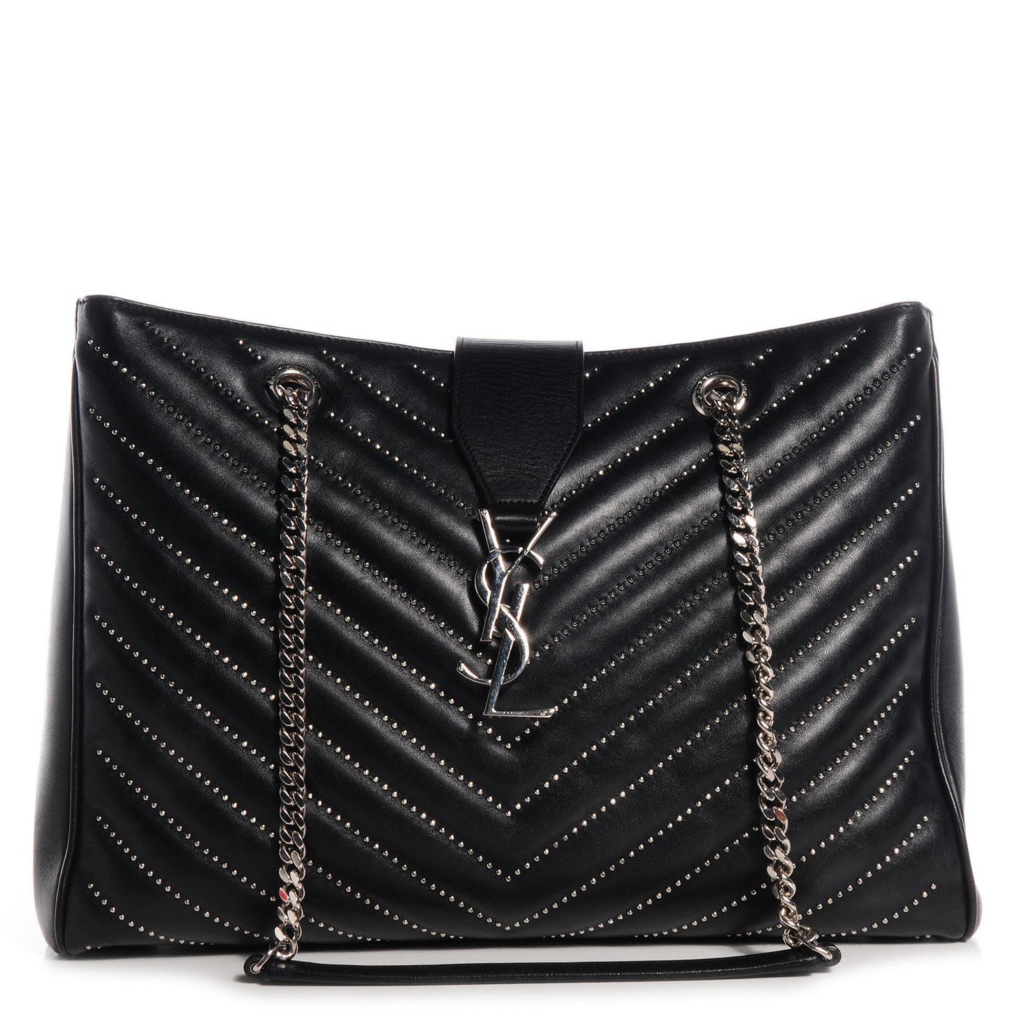 Studded Matelasse Chevron Monogramme Shopper Tote Black