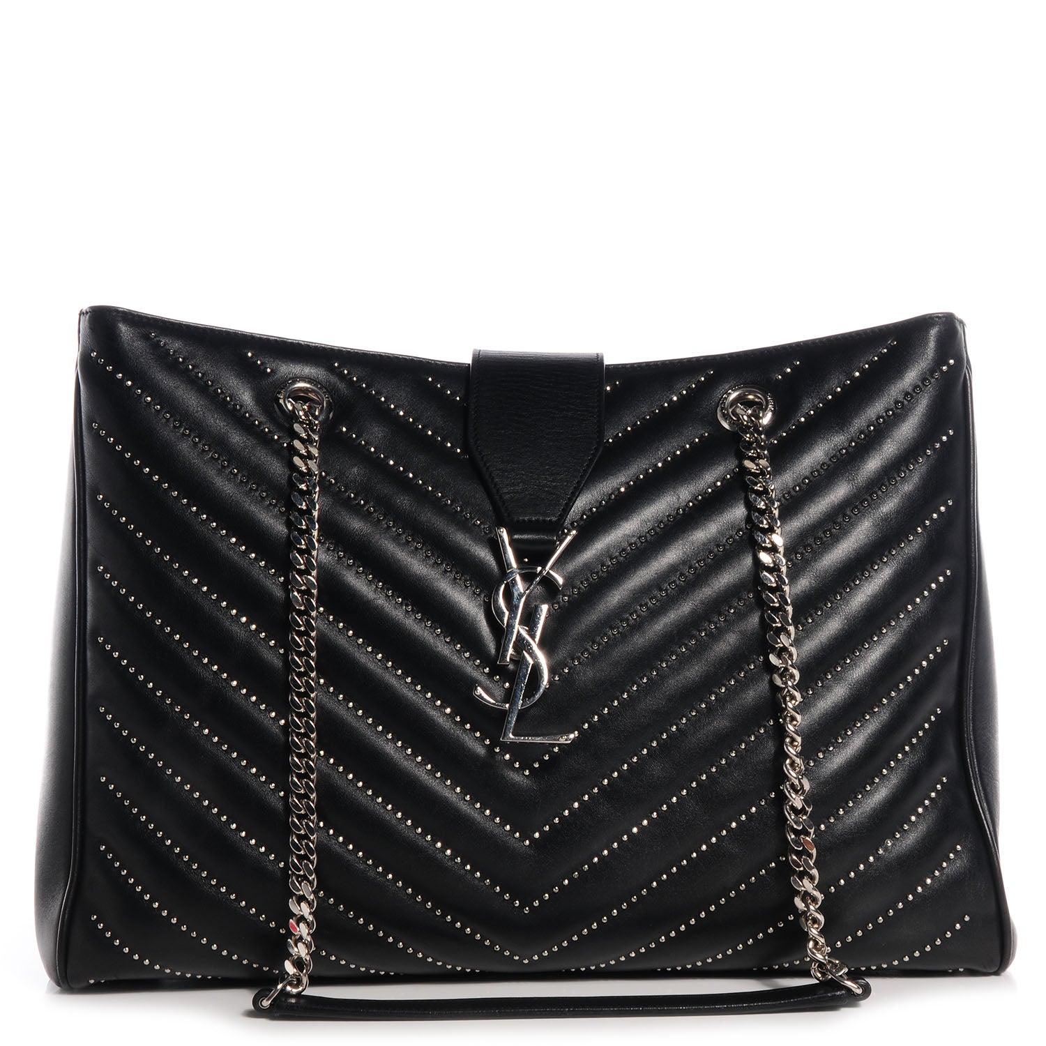 Saint Laurent Studded Matelasse Chevron Monogramme Shopper Tote Black 1 of 10