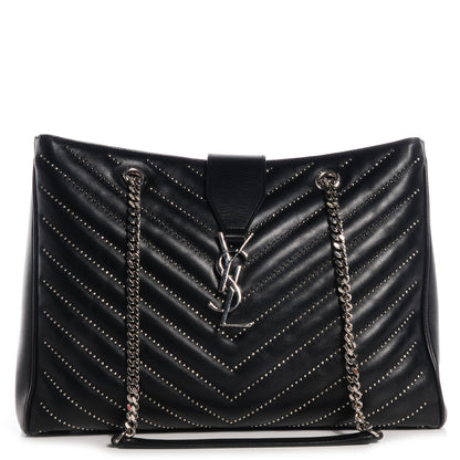 Saint Laurent Studded Matelasse Chevron Monogramme Shopper Tote Black 1 of 10