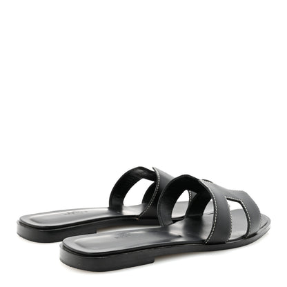 Hermes Box Calfskin Oran Sandals 38 Black 5 of 10