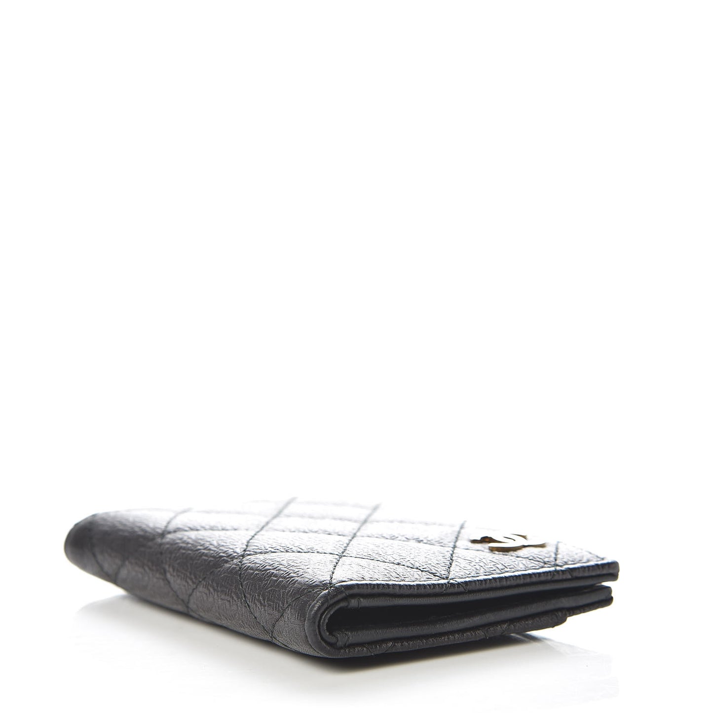 Logo Calfskin Embossed Quilted Card Holder Wallet Black
