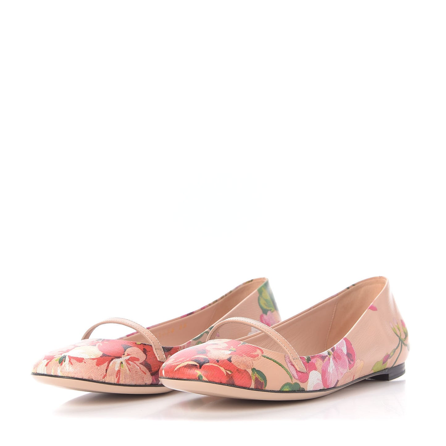 Calfskin Blooms Print Ballet Flats 35 Pink Apricot Multicolor