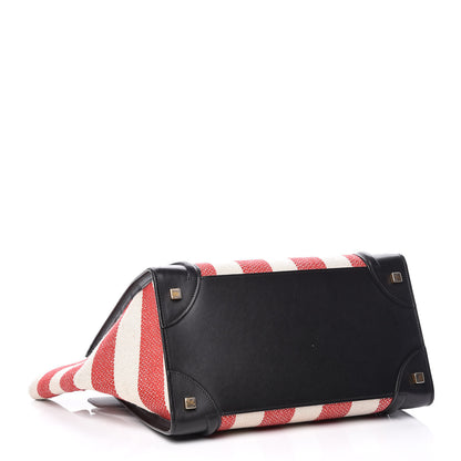 Celine Smooth Calfskin Canvas Bi-Color Striped Mini Luggage Red 4 of 14