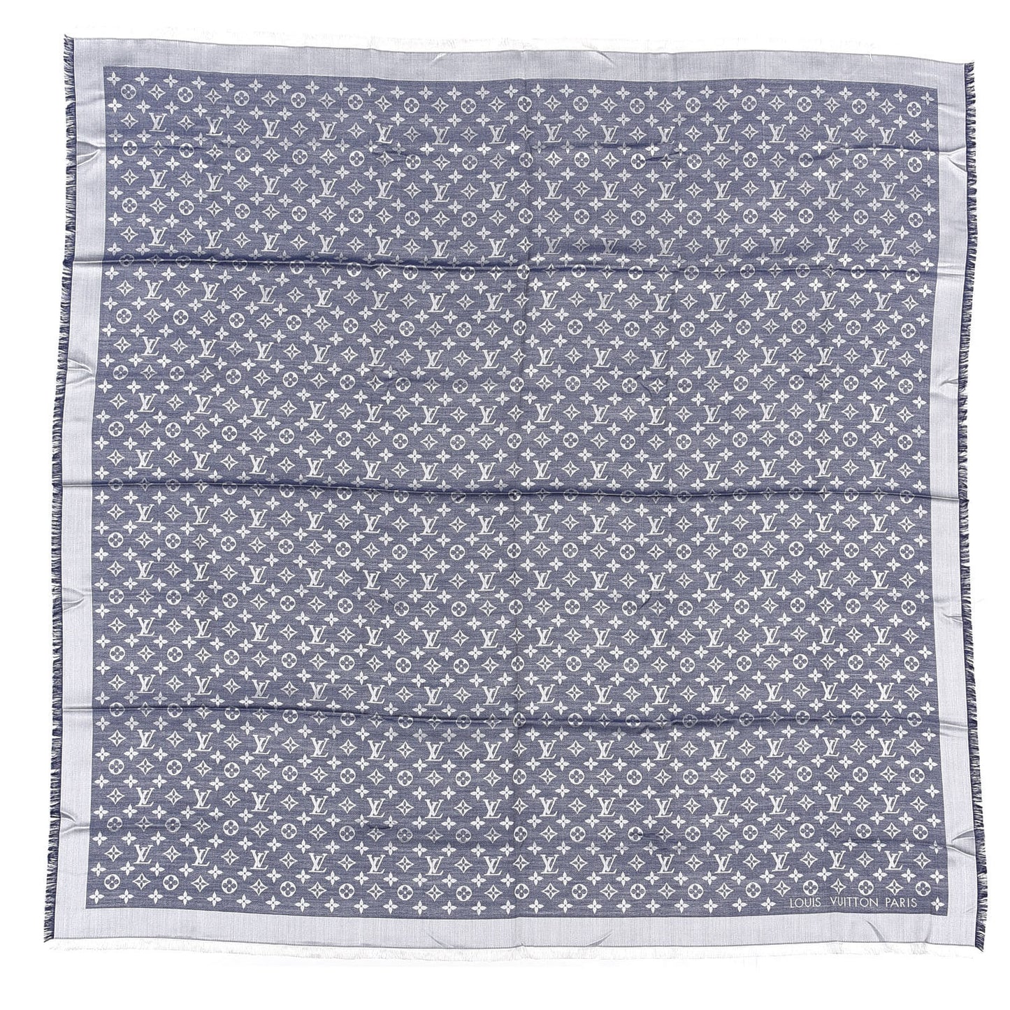 Wool Silk Monogram Denim Shawl Blue