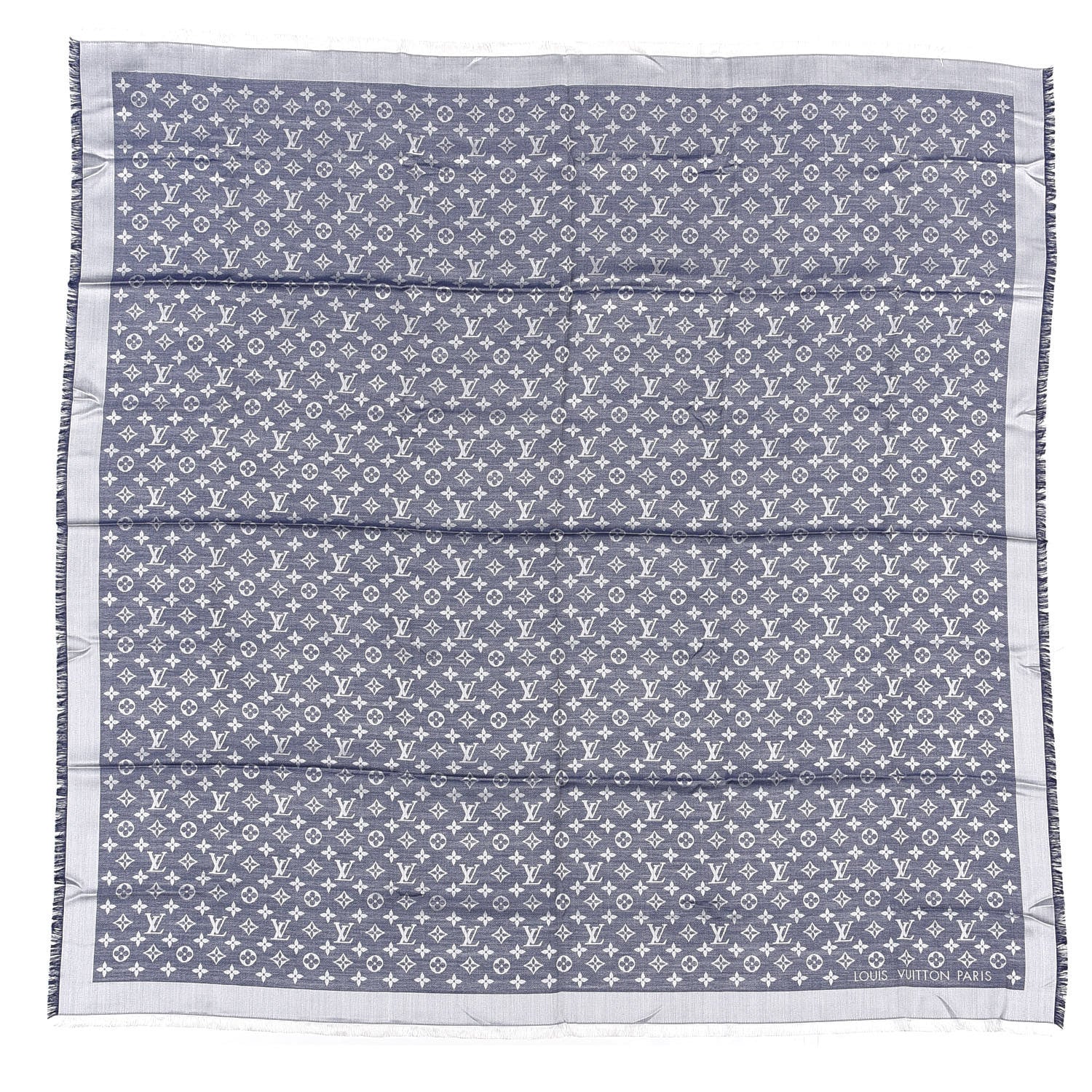 Louis Vuitton Wool Silk Monogram Denim Shawl Blue 1 of 3