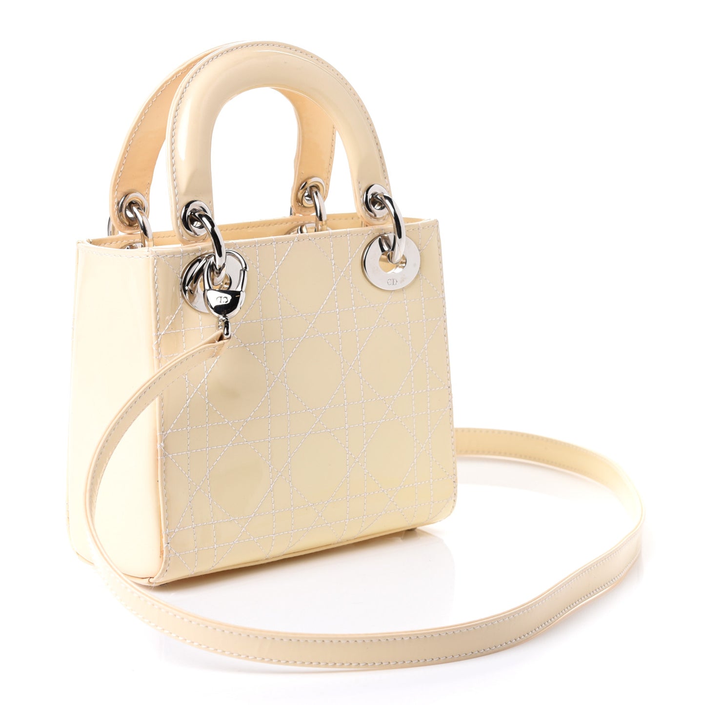 Patent Cannage Mini Lady Dior Ivory