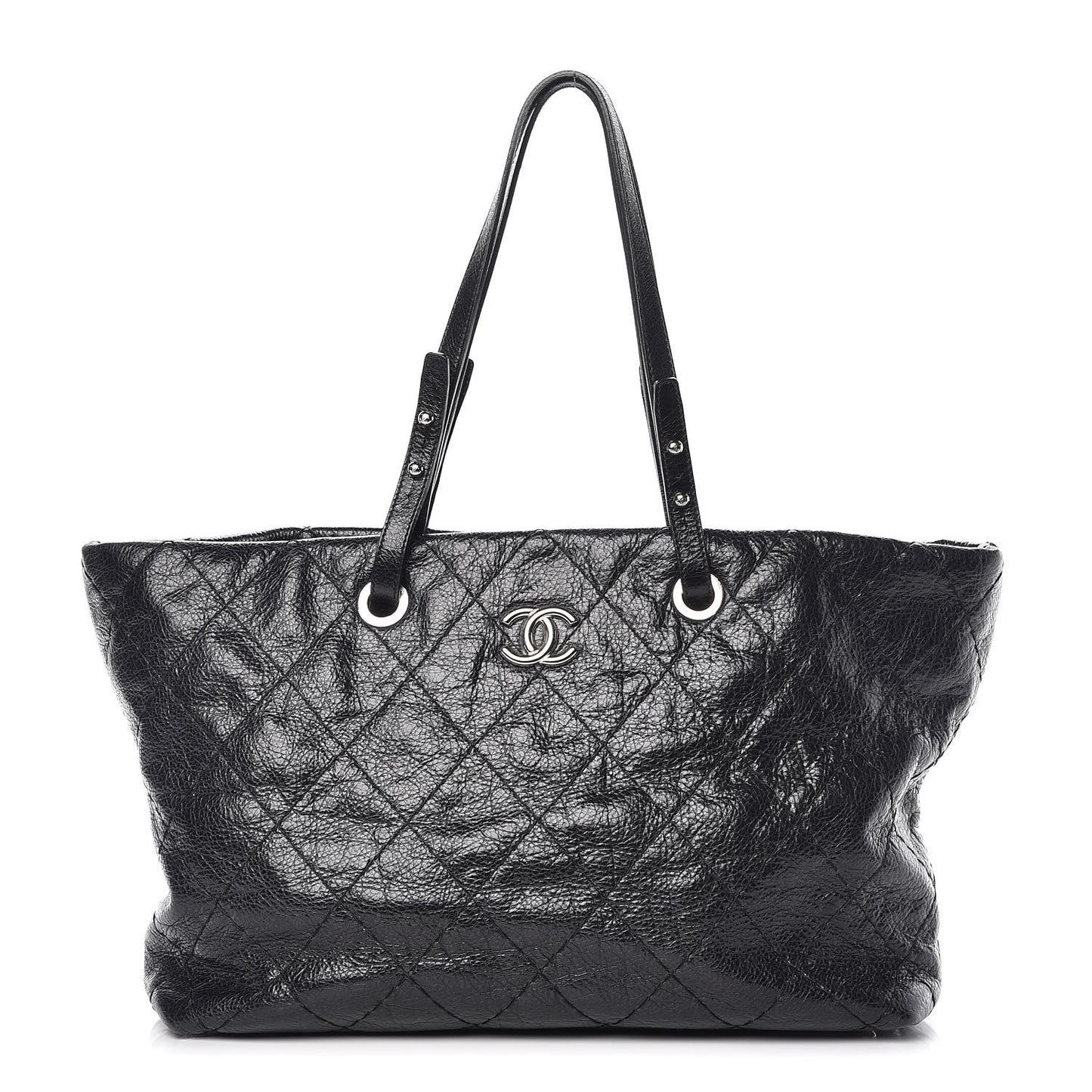 Glazed Calfskin Large On The Road Tote Black