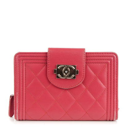 Chanel Lambskin Quilted Boy Large Zip Pocket Wallet Pink 1 of 11