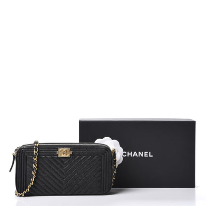 Chanel Caviar Chevron Small Boy Clutch With Chain Black 12 of 12