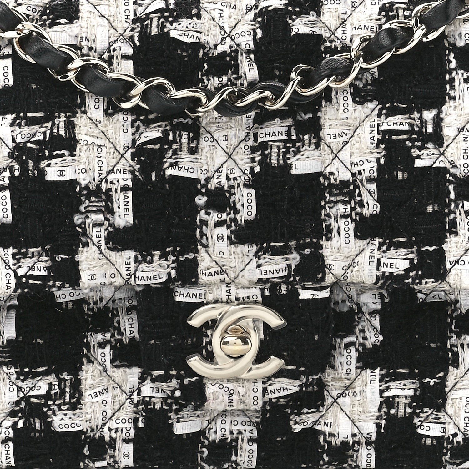 Chanel Tweed Quilted Medium Double Flap Black Ecru White 9 of 13