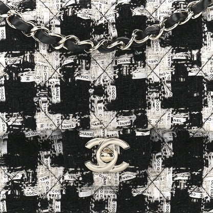 Chanel Tweed Quilted Medium Double Flap Black Ecru White 9 of 13