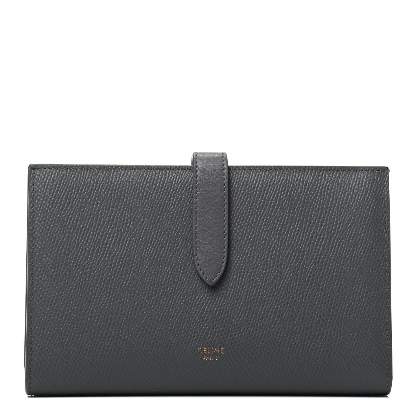 Grained Calfskin Large Multifunction Strap Wallet Medium Grey
