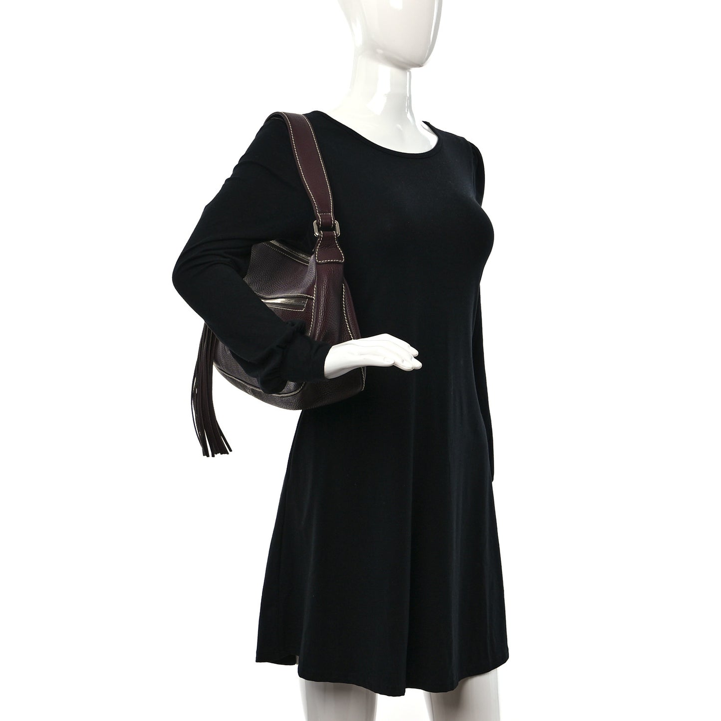 Grained Calfskin Tassel Hobo Bordeaux