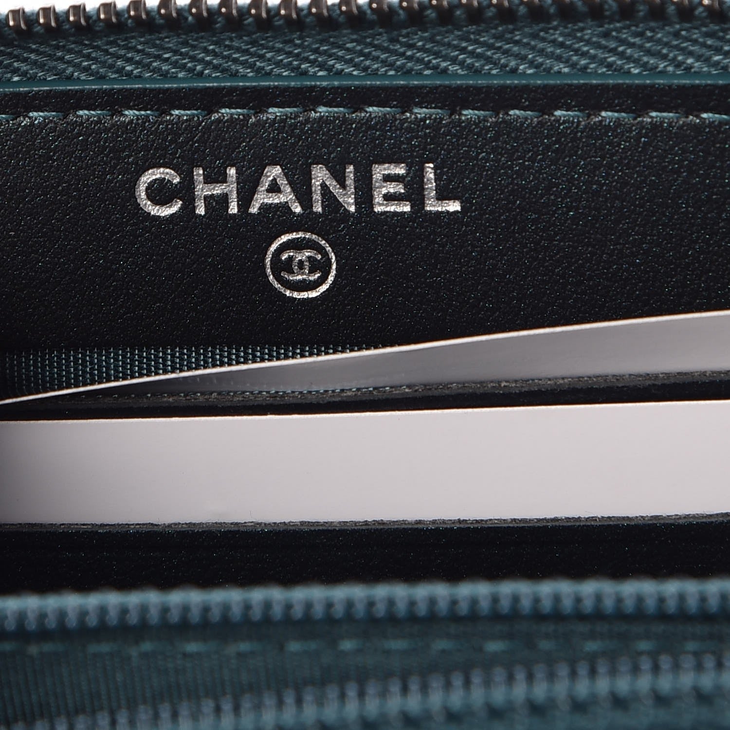 Chanel Iridescent Caviar Quilted Medium Filigree Zip Around Wallet Dark Turquoise 6 of 9