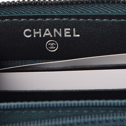 Chanel Iridescent Caviar Quilted Medium Filigree Zip Around Wallet Dark Turquoise 6 of 9