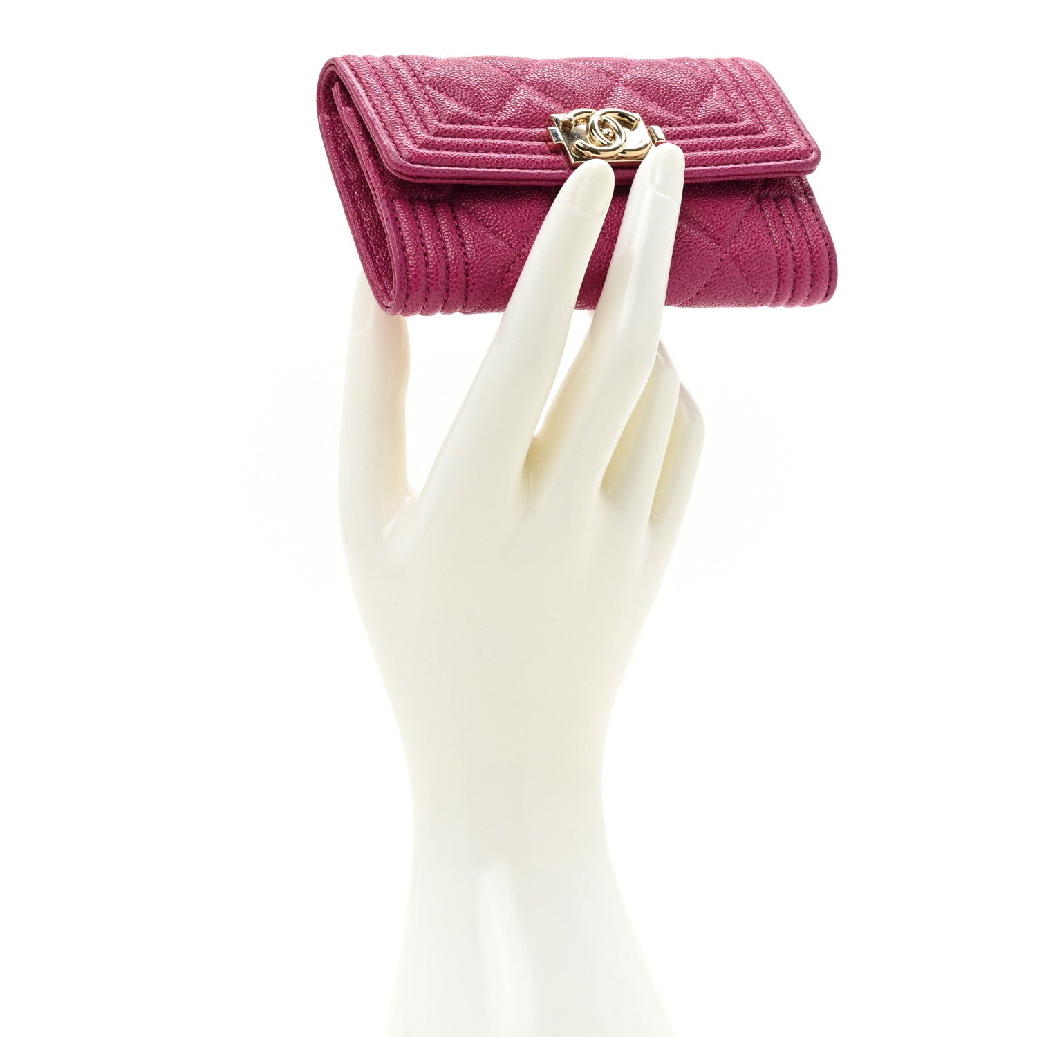 Chanel Caviar Quilted Boy Card Holder Wallet Fuchsia 2 of 11