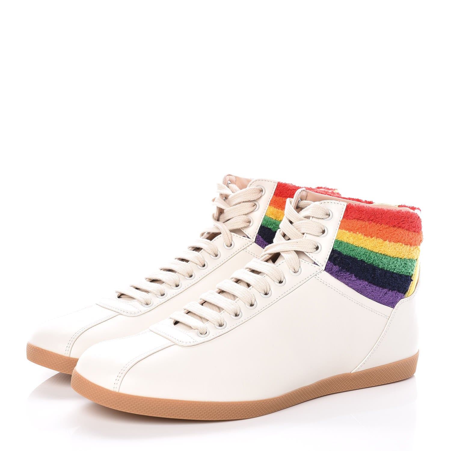 Gucci Calfskin Mens Bambi Rainbow High Top Sneakers 11 Mystic White 3 of 9