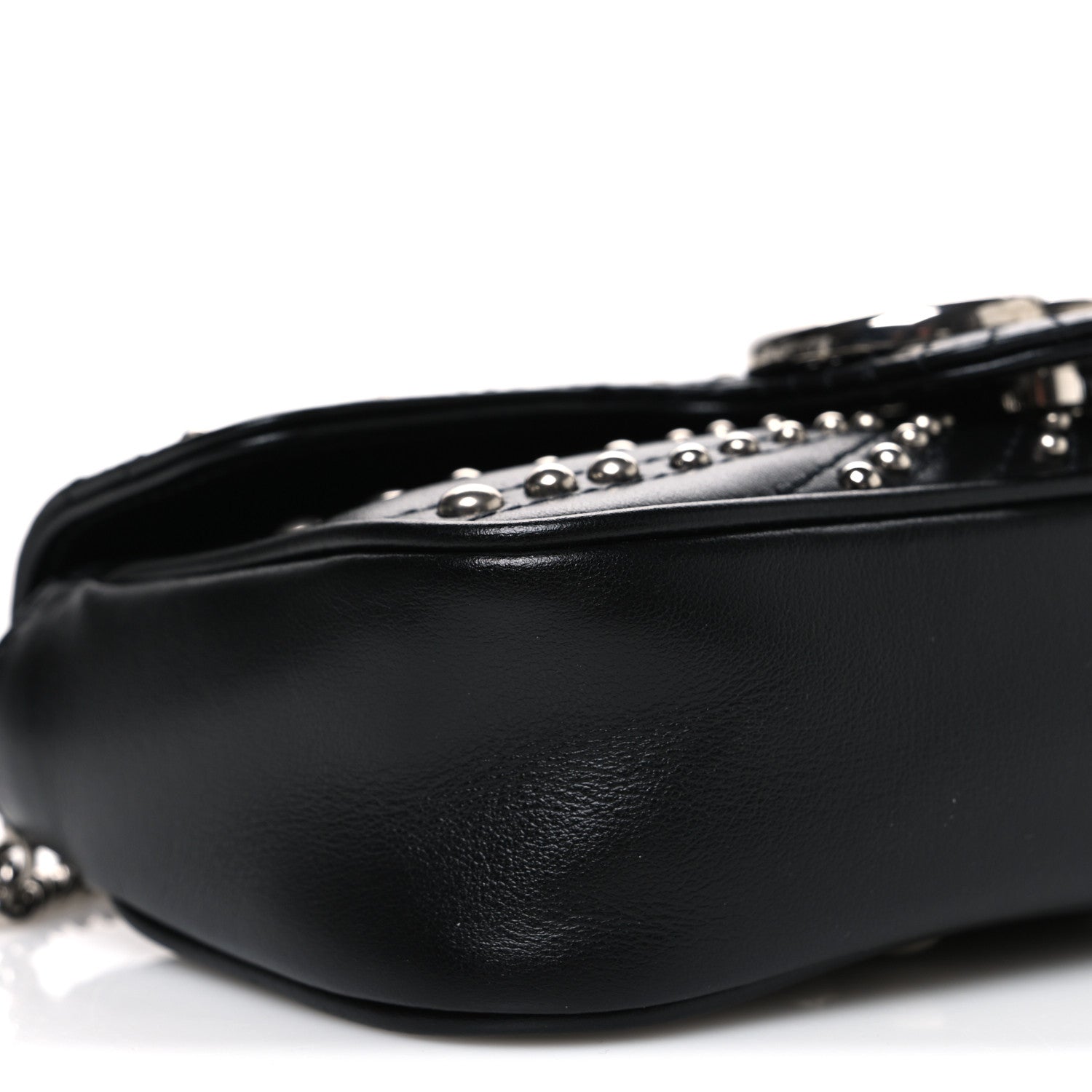 Gucci Calfskin Matelasse Studded Super Mini GG Marmont Shoulder Bag Black 9 of 10