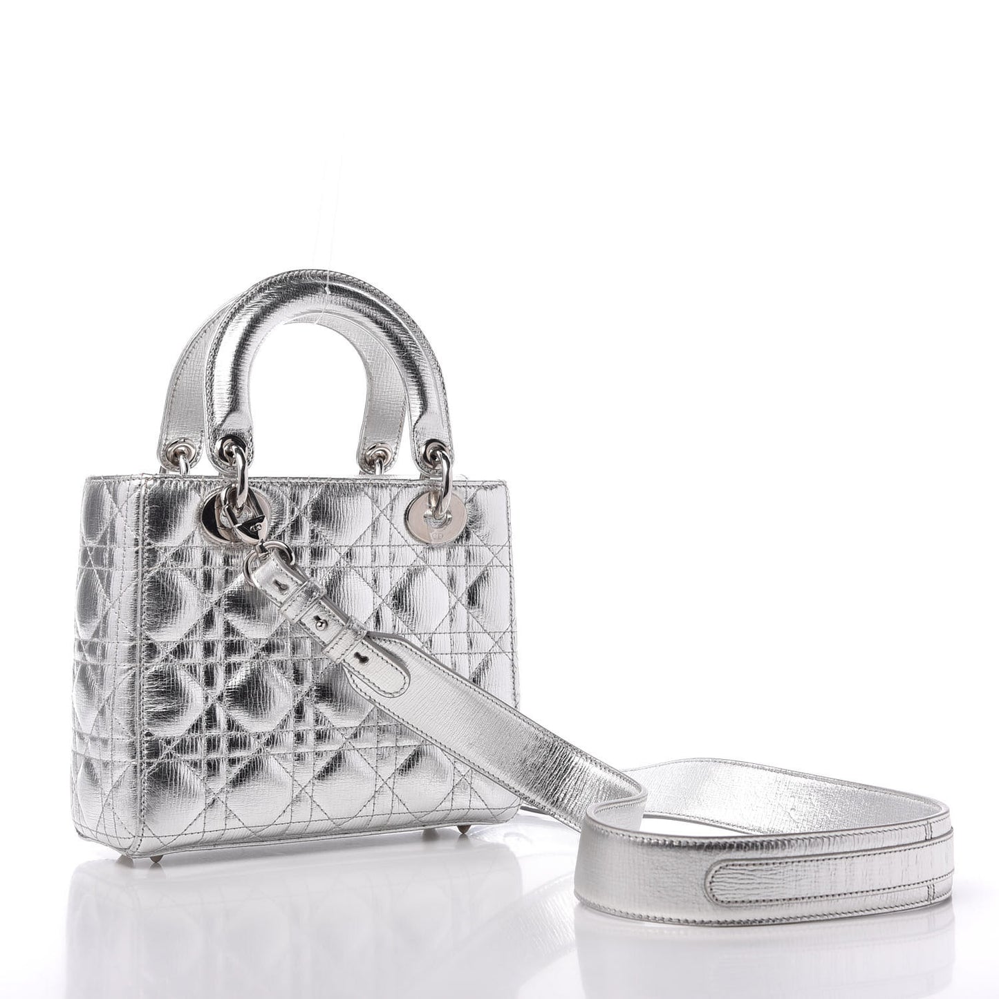 Metallic Grained Calfskin Cannage Small Lucky Badges My Lady Dior Silver