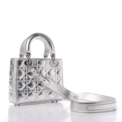 Christian Dior Metallic Grained Calfskin Cannage Small Lucky Badges My Lady Dior Silver 3 of 9