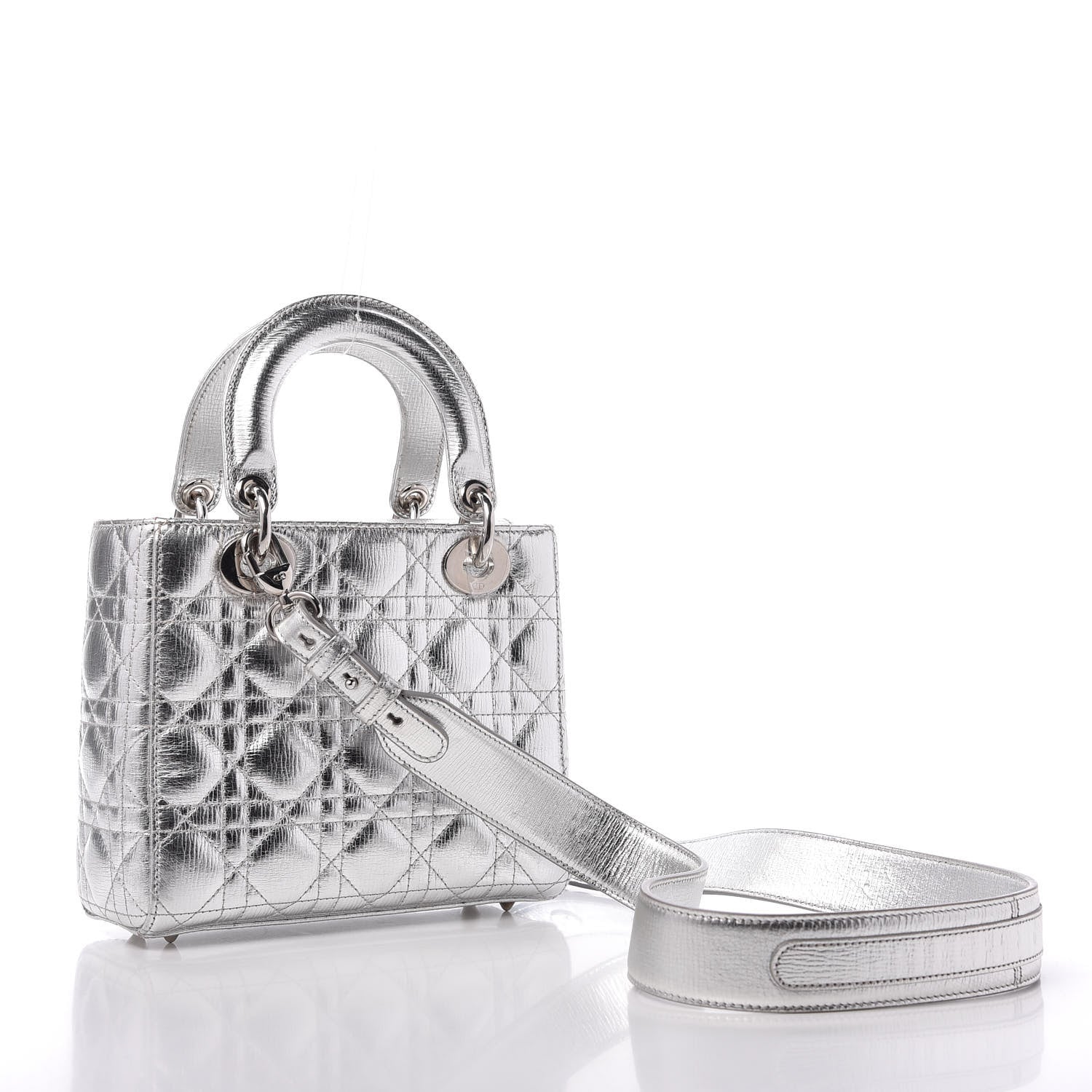 Christian Dior Metallic Grained Calfskin Cannage Small Lucky Badges My Lady Dior Silver 3 of 9