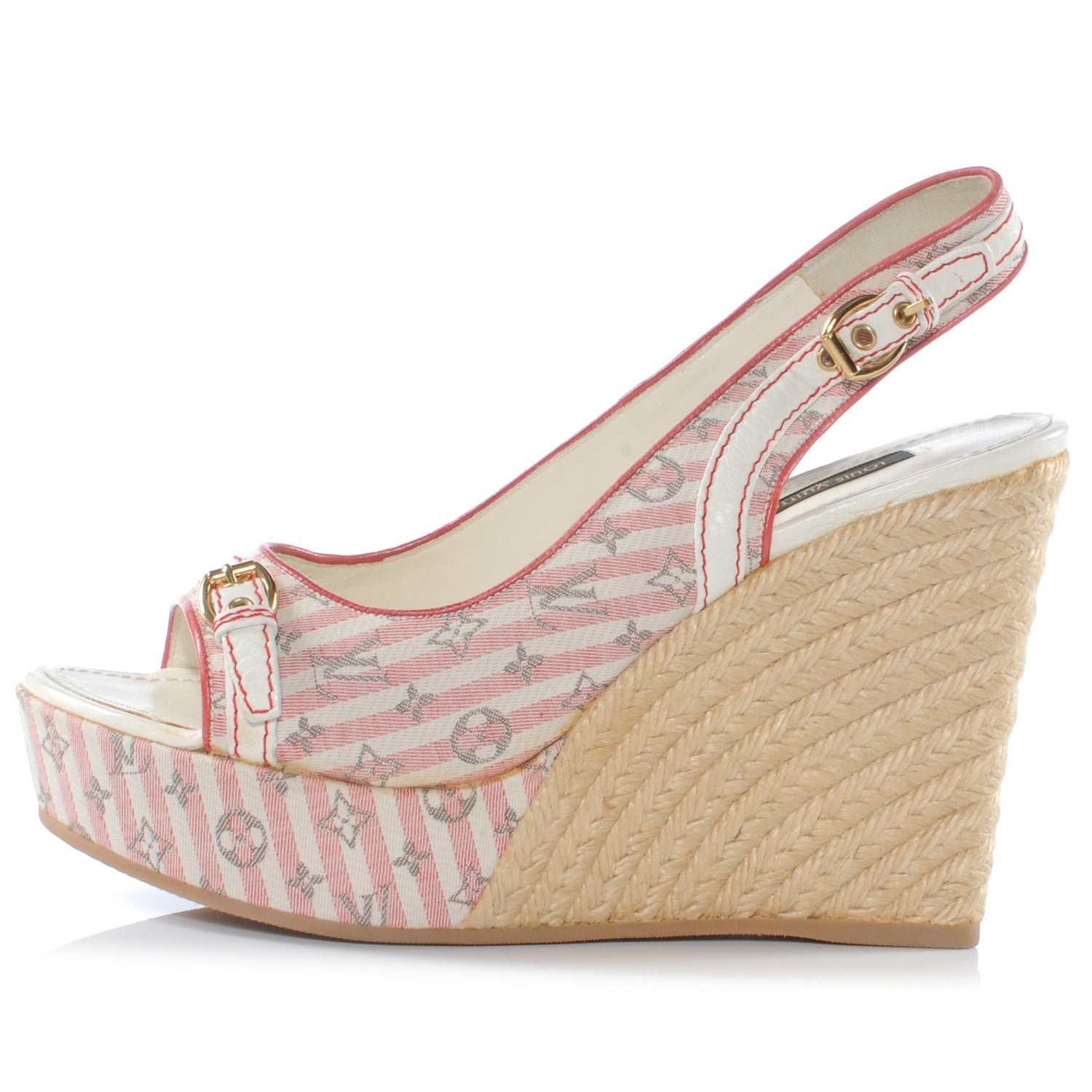 Louis Vuitton Mini Lin Croisette Anemone Wedges Sandals 38 Red 1 of 7