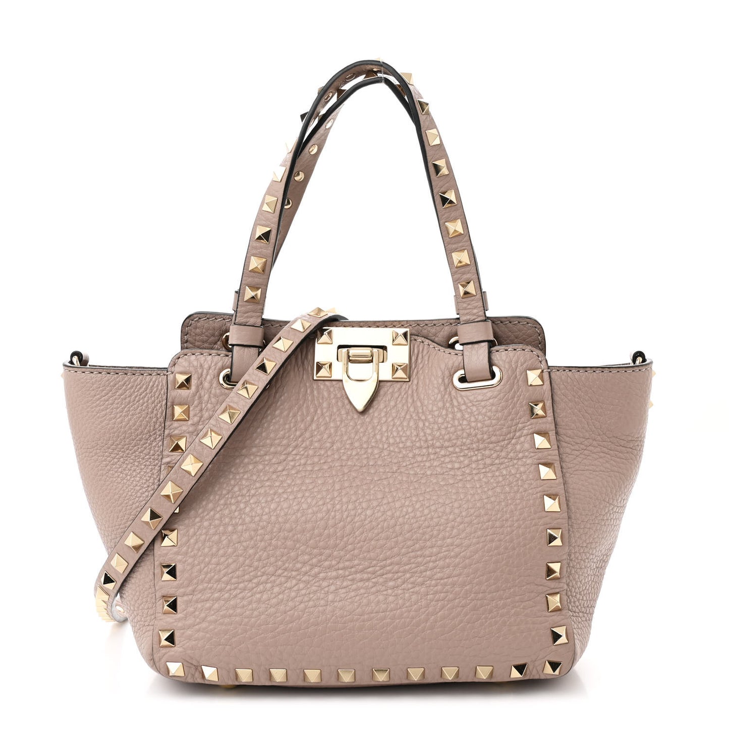 Pebbled Calfskin Mini Rockstud Tote Poudre