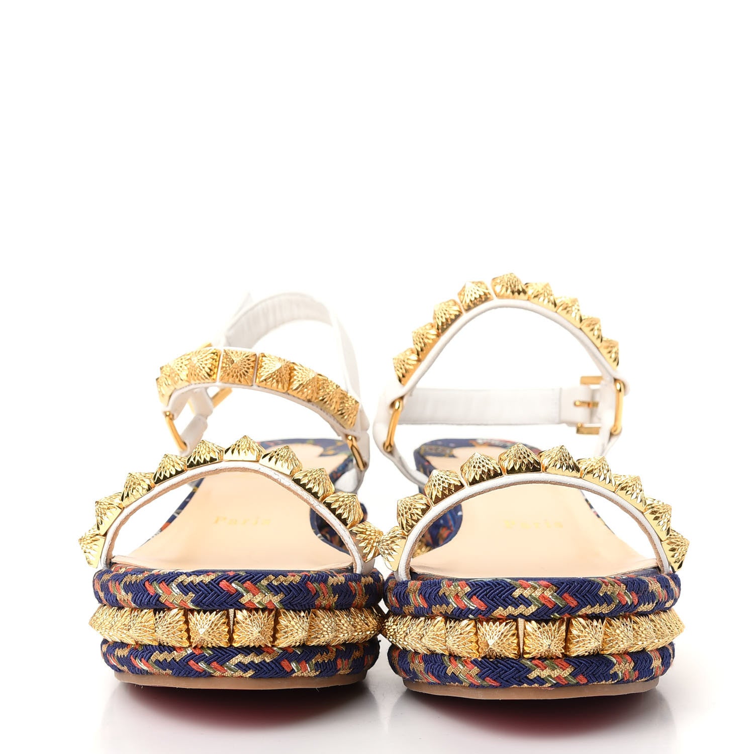 Christian Louboutin Nappa Soie Tattoo Pira Ryad 60 Platform Sandals 37 White Navy 2 of 10