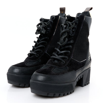 Louis Vuitton Suede Calfskin Mesh Logo Laureate Platform Desert Boots 37 Black 4 of 9