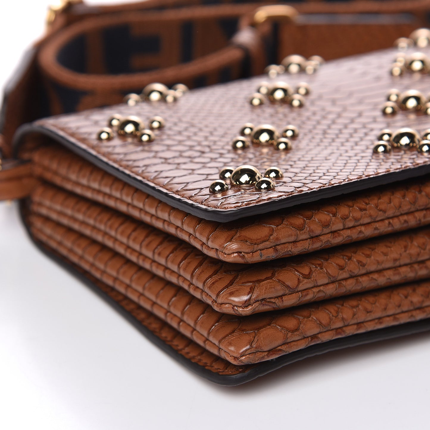 Alter Snake Embossed Studded Small Flo Shoulder Bag Cinnamon