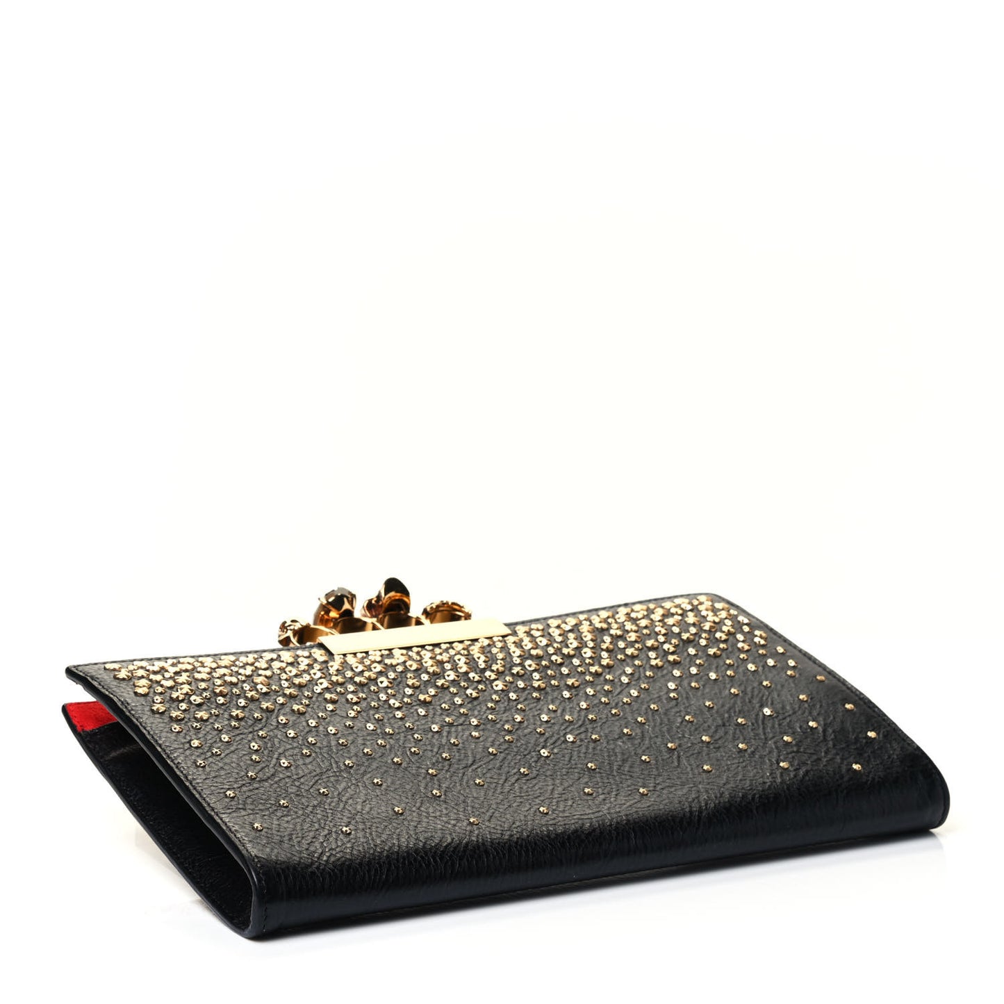 Calfskin Studded Knuckle Flat Clutch Black Gold