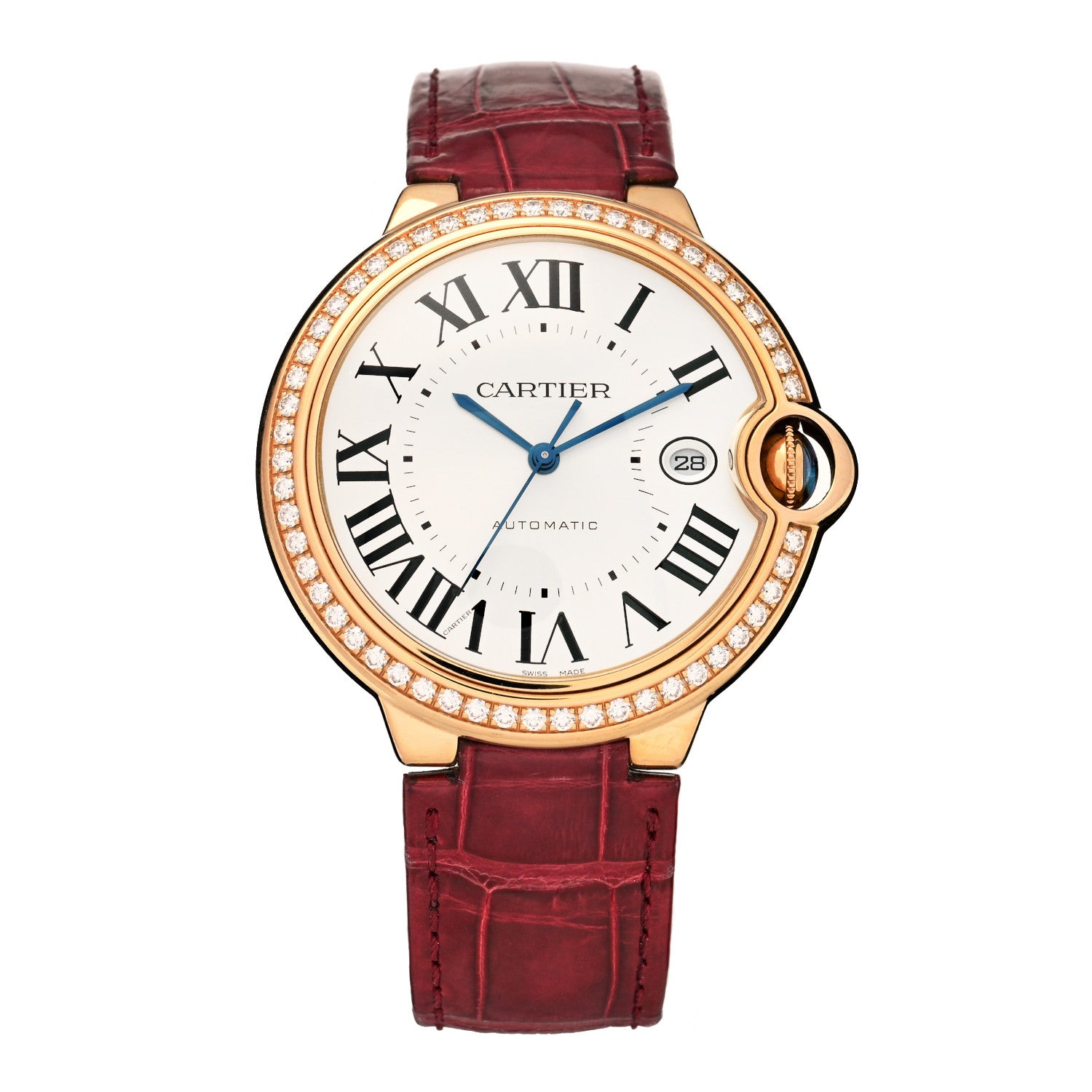 Cartier 18K Pink Gold Alligator Diamond Bezel 42mm Ballon Bleu De Cartier Automatic Watch 1 of 5