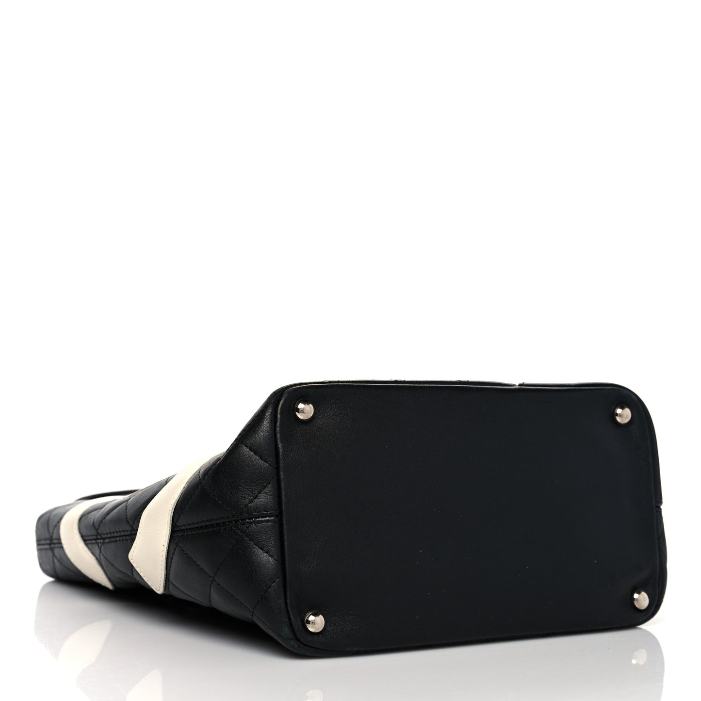 Calfskin Quilted Medium Cambon Tote Black White