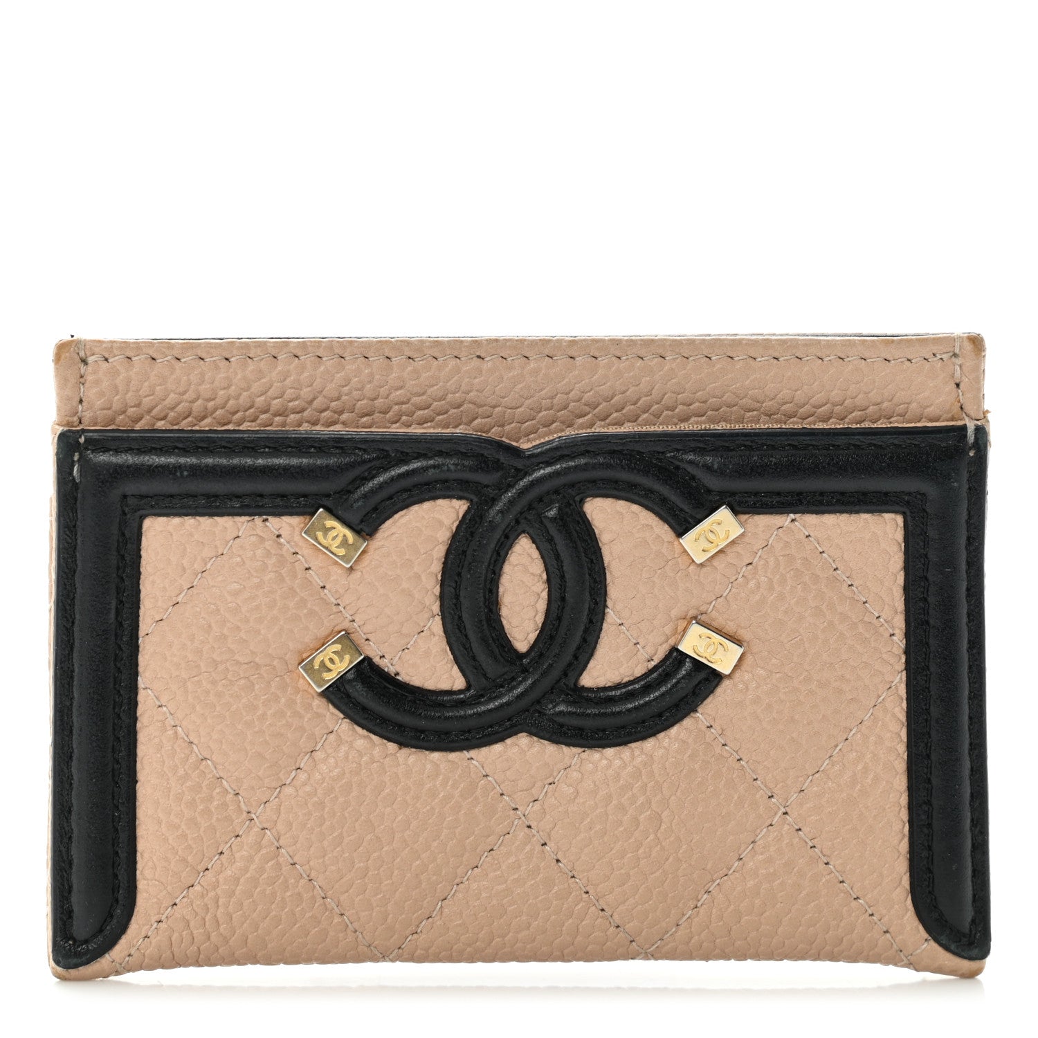 Chanel Caviar Quilted Filigree Card Holder Beige Black 1 of 8