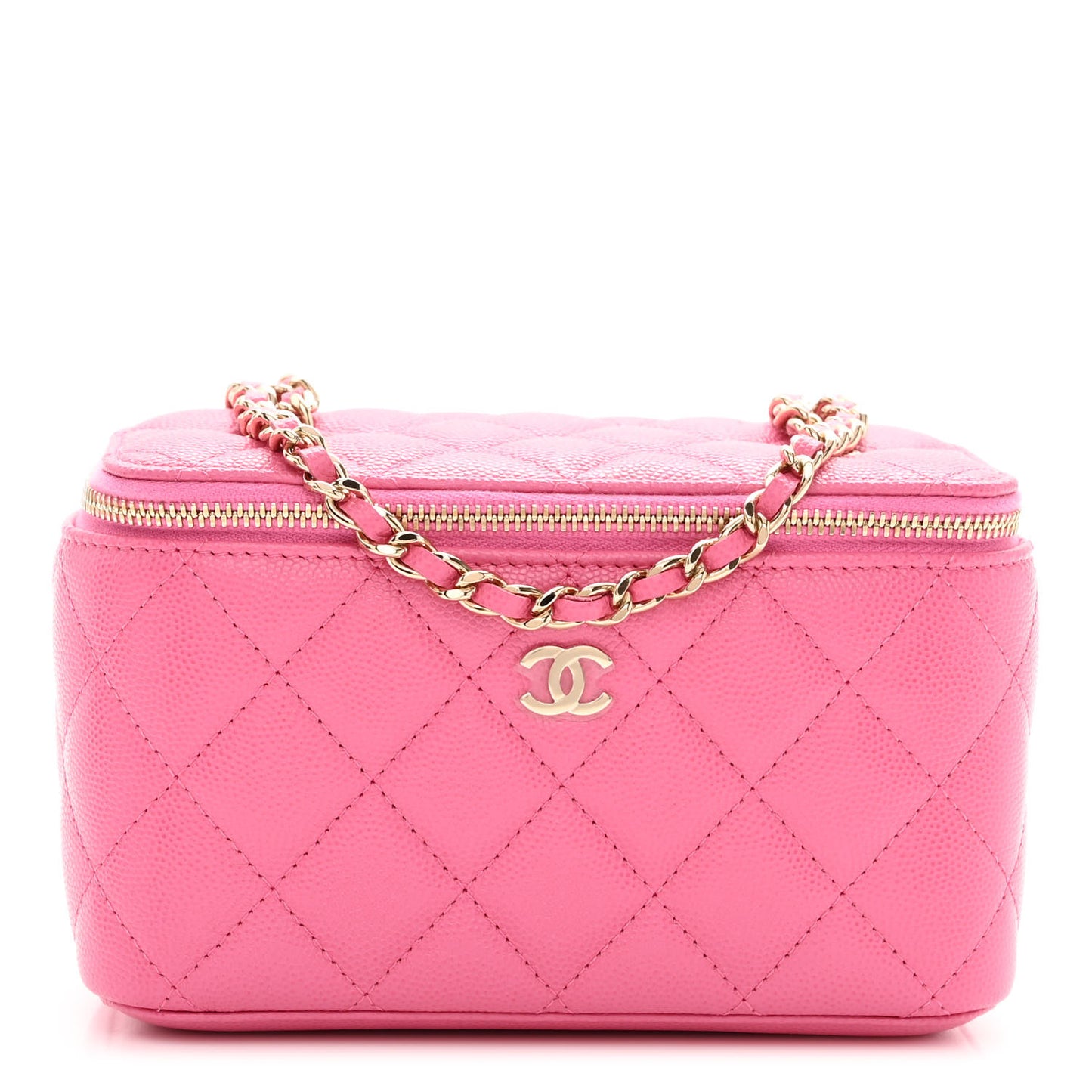 Caviar Quilted Small Vanity Case With Chain Pink