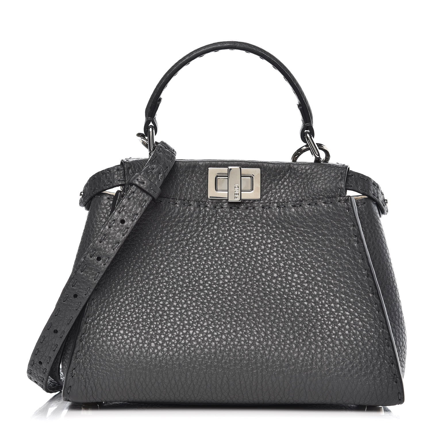 Fendi Cuoio Romano Selleria Bi-Color Mini Peekaboo Iconic Satchel Asfalto Latte 1 of 6