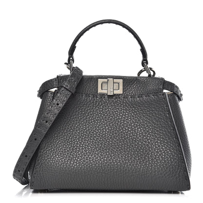Fendi Cuoio Romano Selleria Bi-Color Mini Peekaboo Iconic Satchel Asfalto Latte 1 of 6