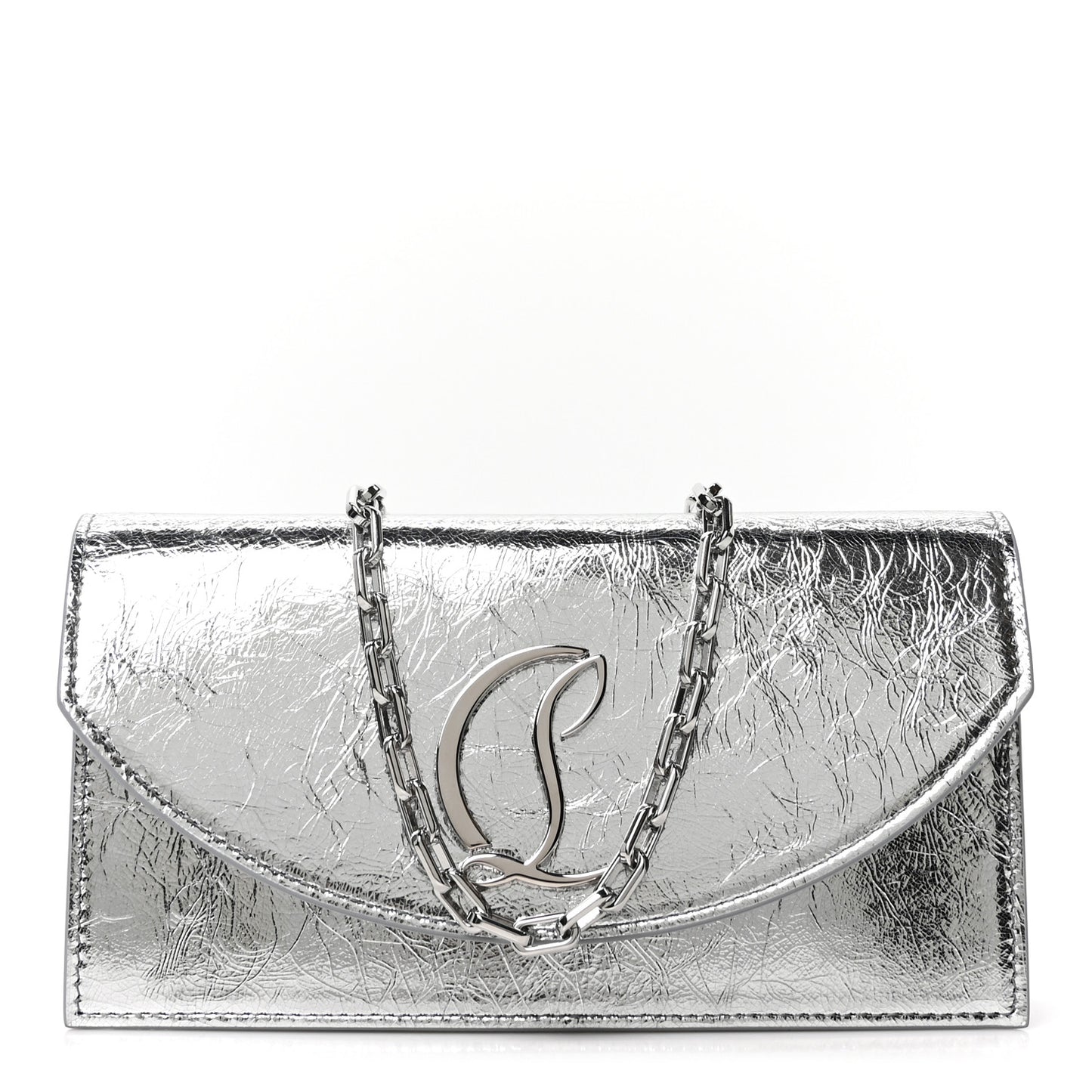 Metallic Textured Calfskin Loubi54 Crossbody Clutch Silver