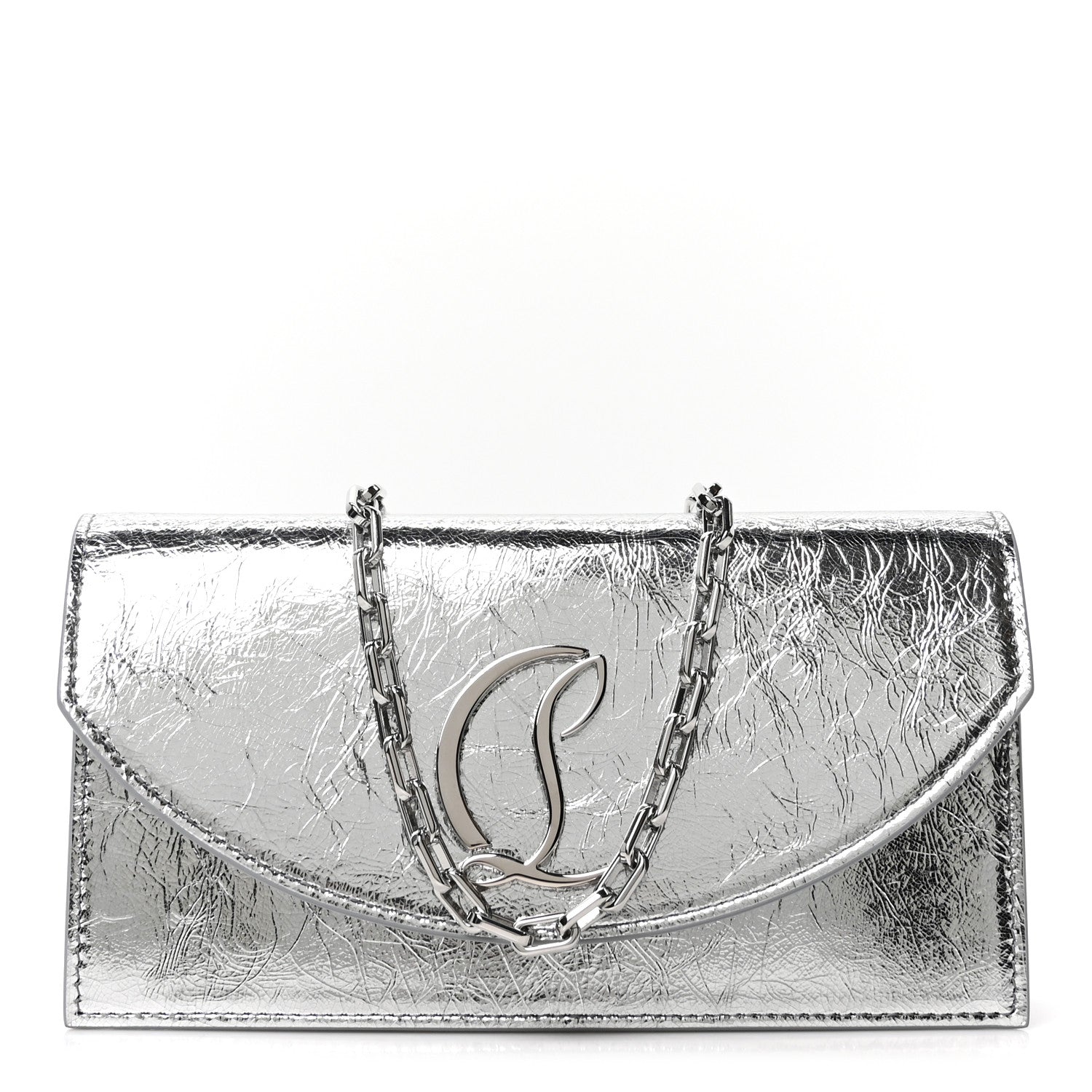 Christian Louboutin Metallic Textured Calfskin Loubi54 Crossbody Clutch Silver 1 of 9