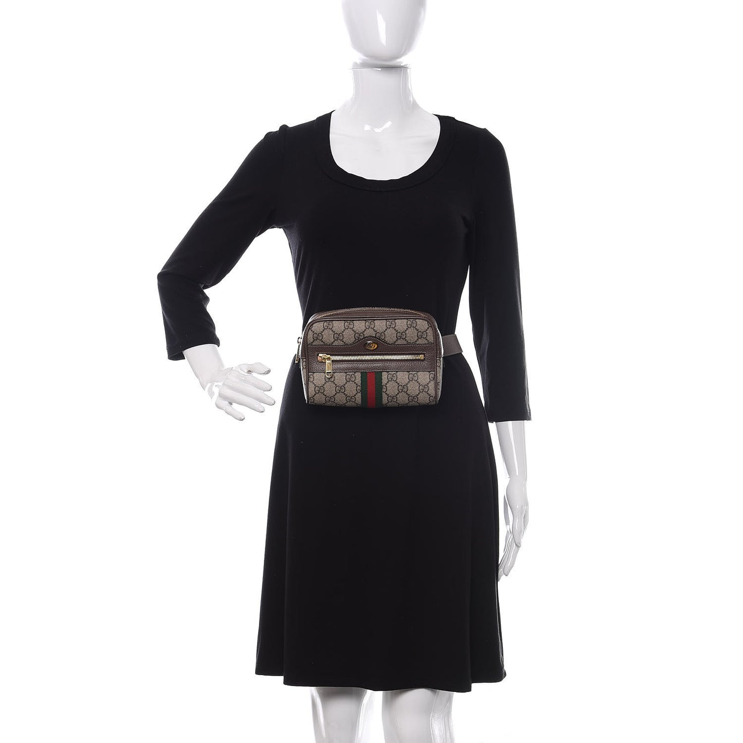 GG Supreme Monogram Web Small Ophidia Belt Bag 85 34 Dark Brown