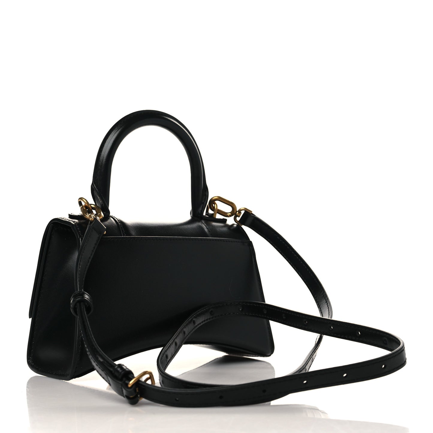 Shiny Box Calfskin Hourglass Top Handle Bag XS Black