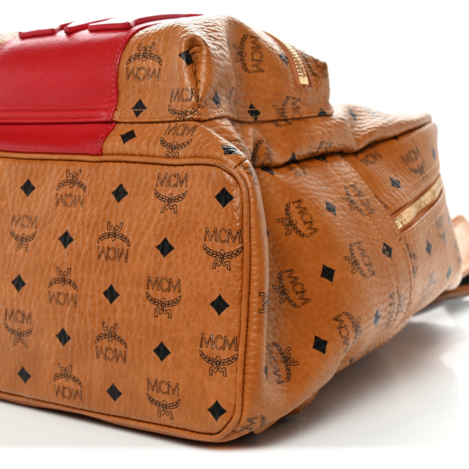 MCM Visetos Medium Stark Logo Stripe Backpack Cognac Red 1871887