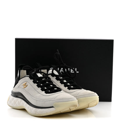 Chanel Suede Calfskin Nylon Grosgrain CC Sneakers 37.5 White 11 of 11